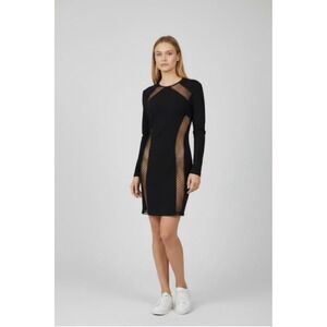 The Kooples Paris Milano Shaped Black‎ Mesh Panel Bodycon Dress S NWT